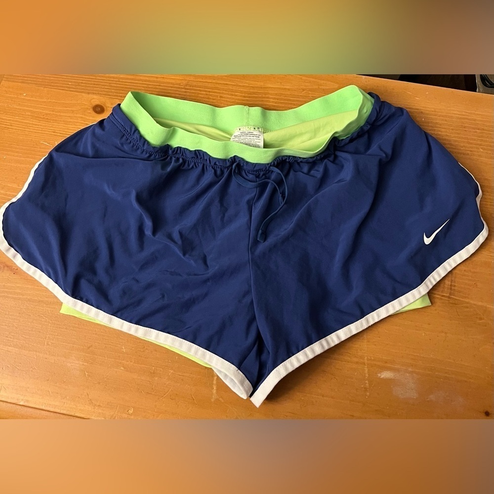 Nike Blue and Green Athletic Shorts